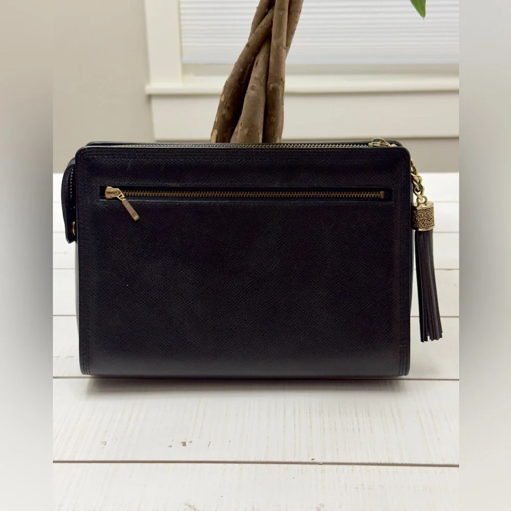 New Vintage VLTN Black Leather Clutch w Tassel - Picture 3 of 10